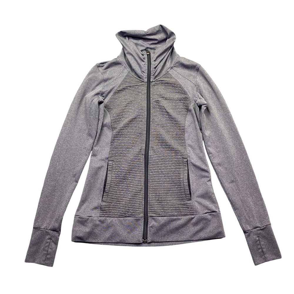 Athleta Stretch & Release Womens Gray Moto Ribbed Full Zip Jacket S 350475-01-2